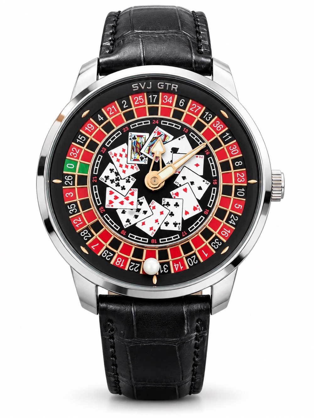 Casino Roulette Poker Playing Card Watch Black Leather Strap